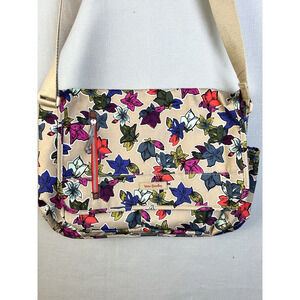 Vera Bradley Falling Flowers Laptop Messenger Bag Tan Orange Organization